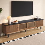 Modern TV Cabinet with Sliding Mesh Doors and Unique Design, Oak Wood Look