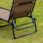 Folding Sun Lounger with Headrest & 5-Position Adjustable Backrest, Brown