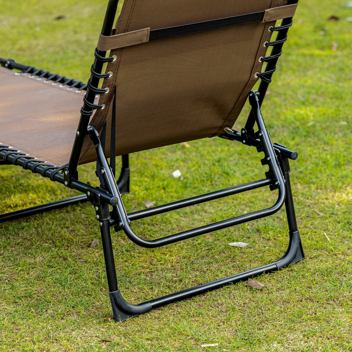 Folding Sun Lounger with Headrest & 5-Position Adjustable Backrest, Brown