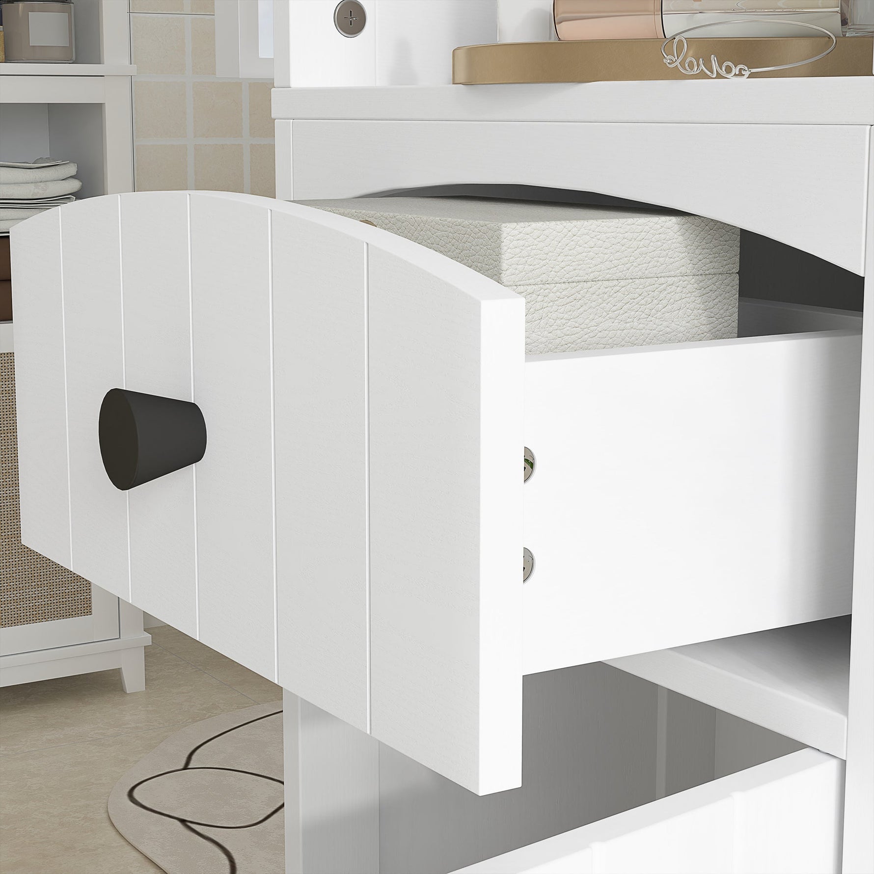 Bathroom Cabinet, Tall with 3 Shelves, 1 Drawer, White