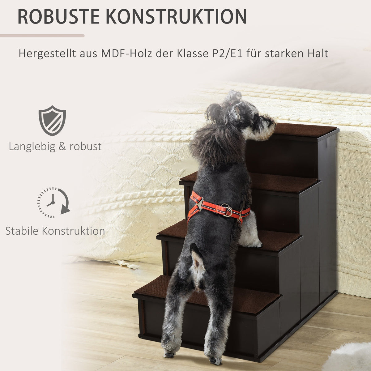 Pet Stairs, Dog/Cat Entry Aid, Carpeted MDF, Dark Brown