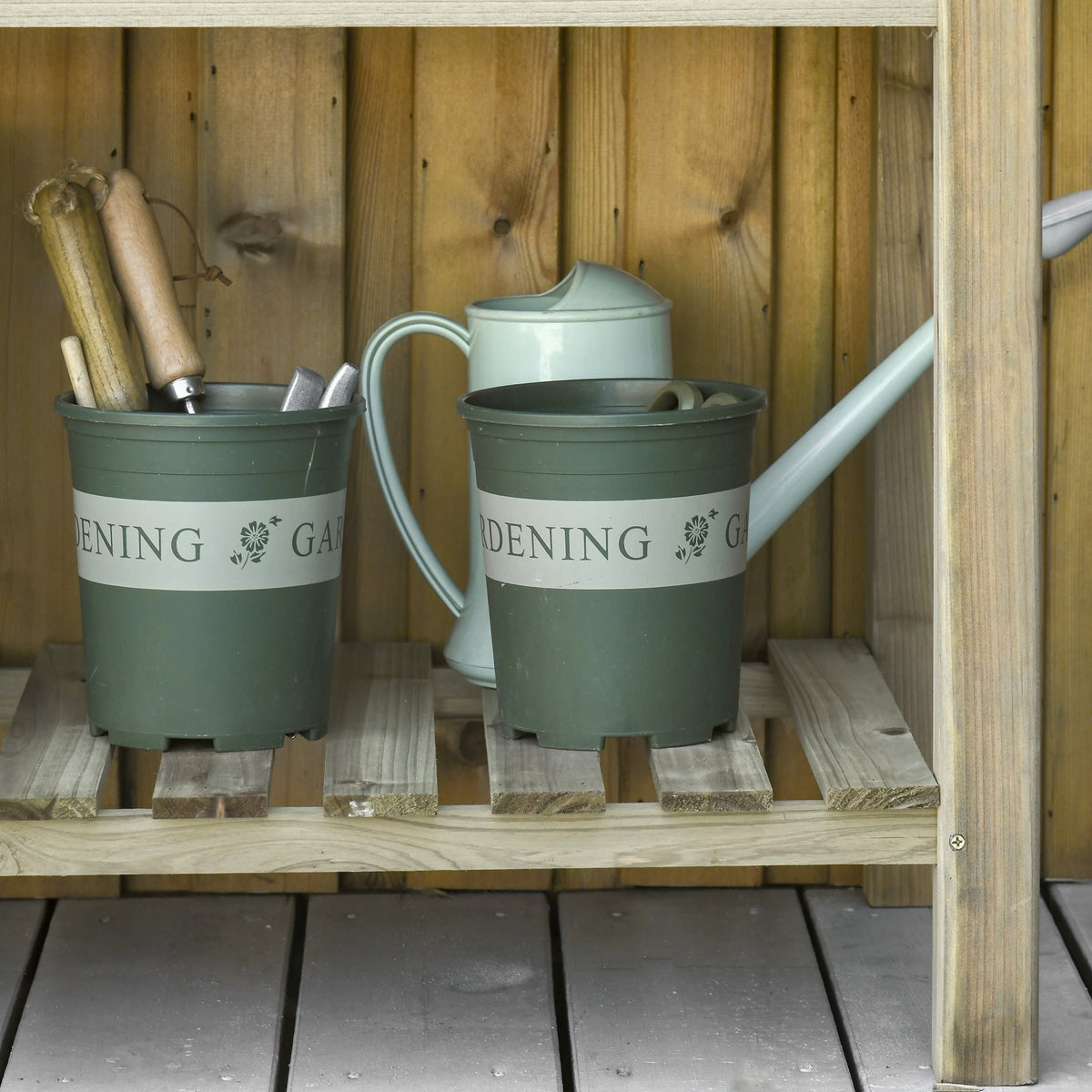 Raised Bed with Shelf & Drainage, Wooden, Green