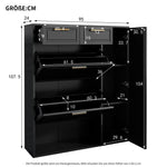 Modern Shoe Cabinet with Adjustable Shelves, Gold Handles, Drawers, Folding Doors, Black