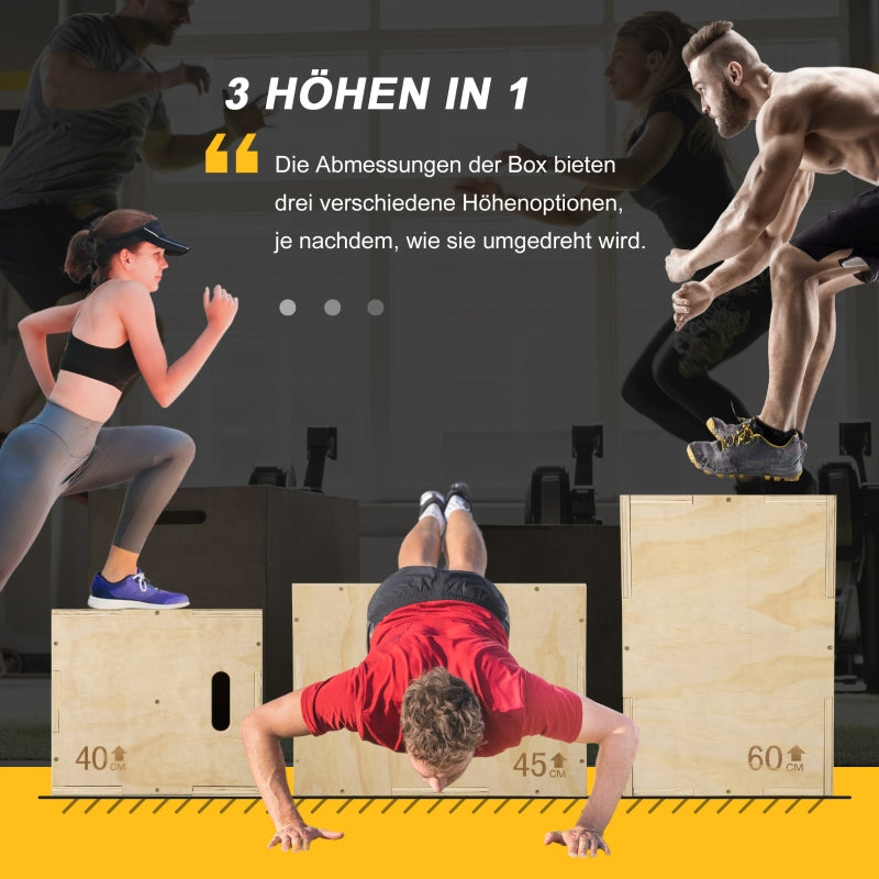 Plyo Box Jumping Platform with Handle 45x40x60cm, Natural Wood