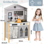 Children's Play Kitchen with Creative House Design and Accessories, Wood and Plastic, Grey