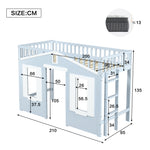 Children's Loft Bed 90x200cm with Ladder & Window, Blue Wood