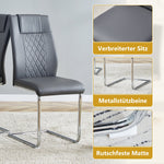 Scandinavian Dining Chairs Set of 4 Mesh Back Metal Legs - Dark Grey PU Leather