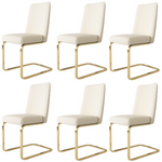 Velvet Dining Chair Set of 6, Diamond Back Design with Gold Metal Legs, Beige
