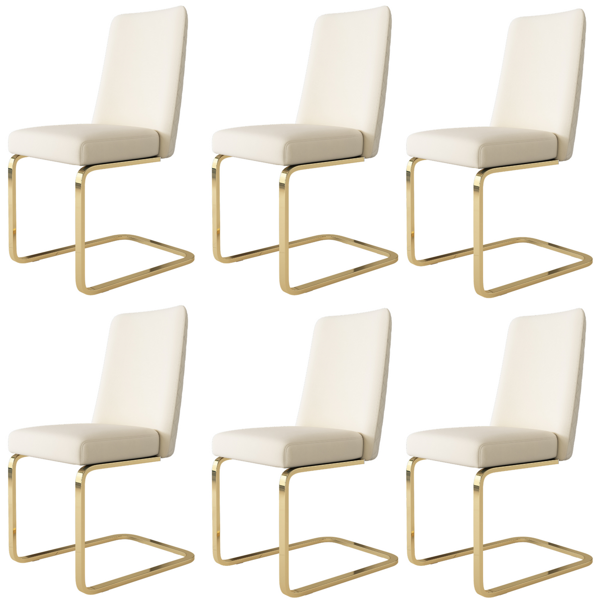 Velvet Dining Chair Set of 6, Diamond Back Design with Gold Metal Legs, Beige