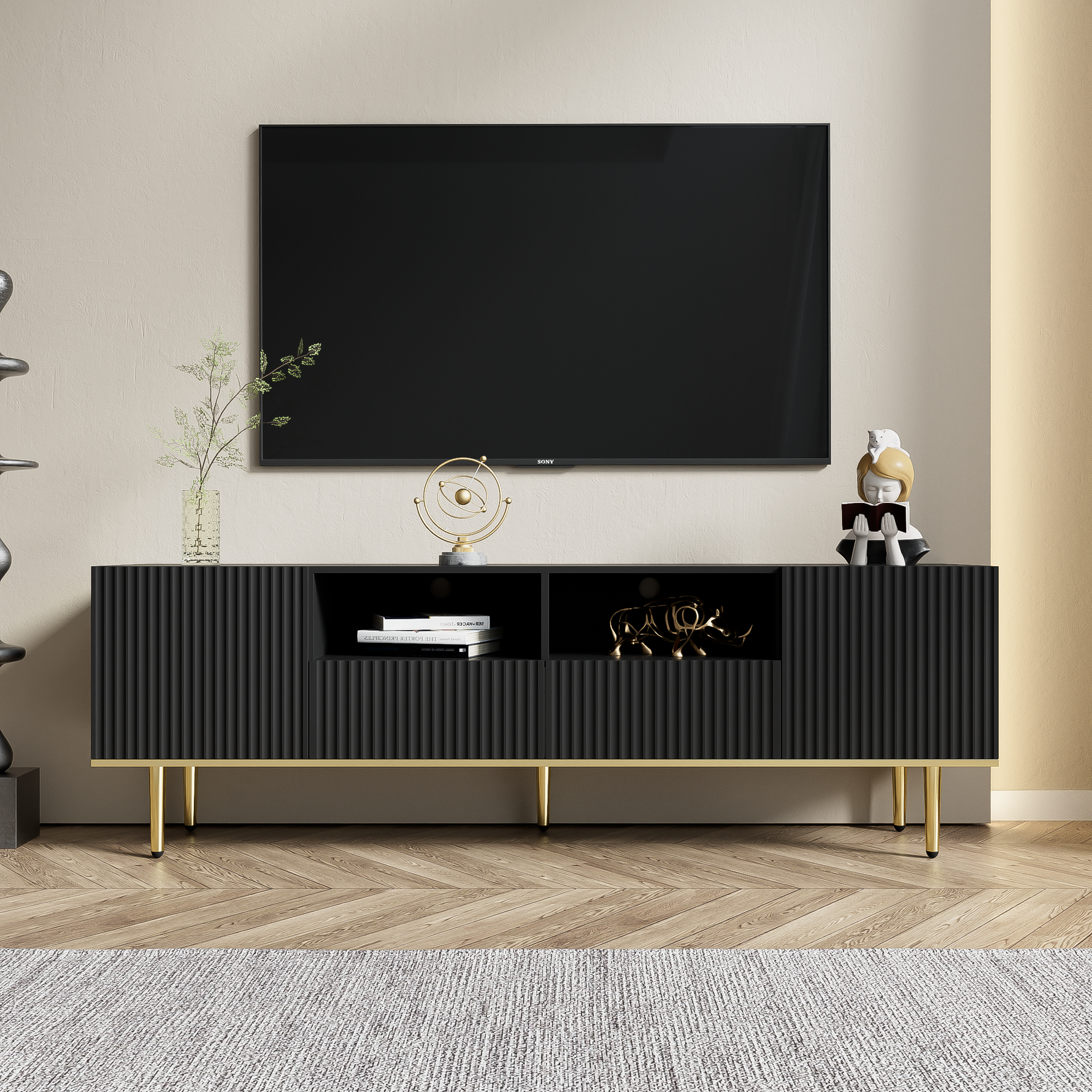 TV Cabinet, Modern with Golden Feet and Edge