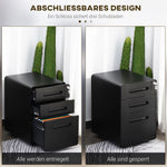 Rolling File Cabinet, 3-Drawer Office Container Steel Black