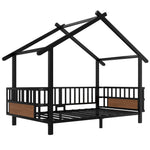 Children's House Bed 90x200cm with Safety Rail & Roof, Black Metal