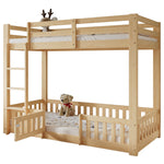 Wooden Bunk Bed 90x200cm with Stairs & Railing, Natural Pine Wood