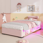 Children's Upholstered Bed with LED Shelf, 90x200 cm, Pink