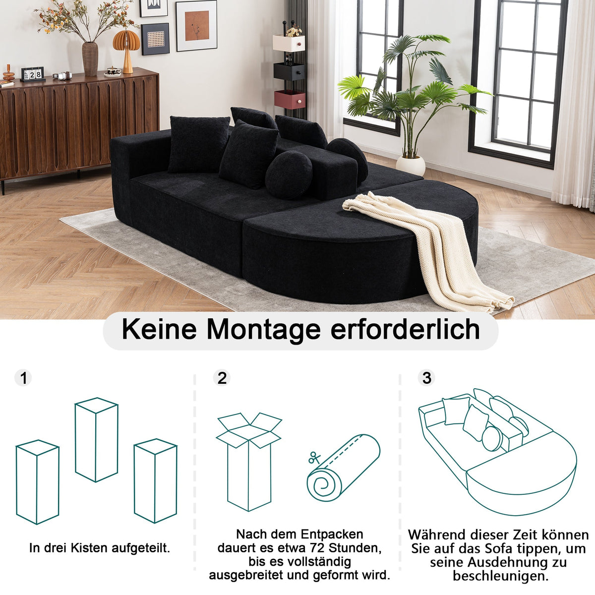 Boneless Sofa, Segmented Cloud Modular No Assembly, Chenille Fabric