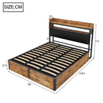 Bed Frame, 180x200, Hydraulic Lift, USB, Upholstered Headboard, Wood & Metal, Black