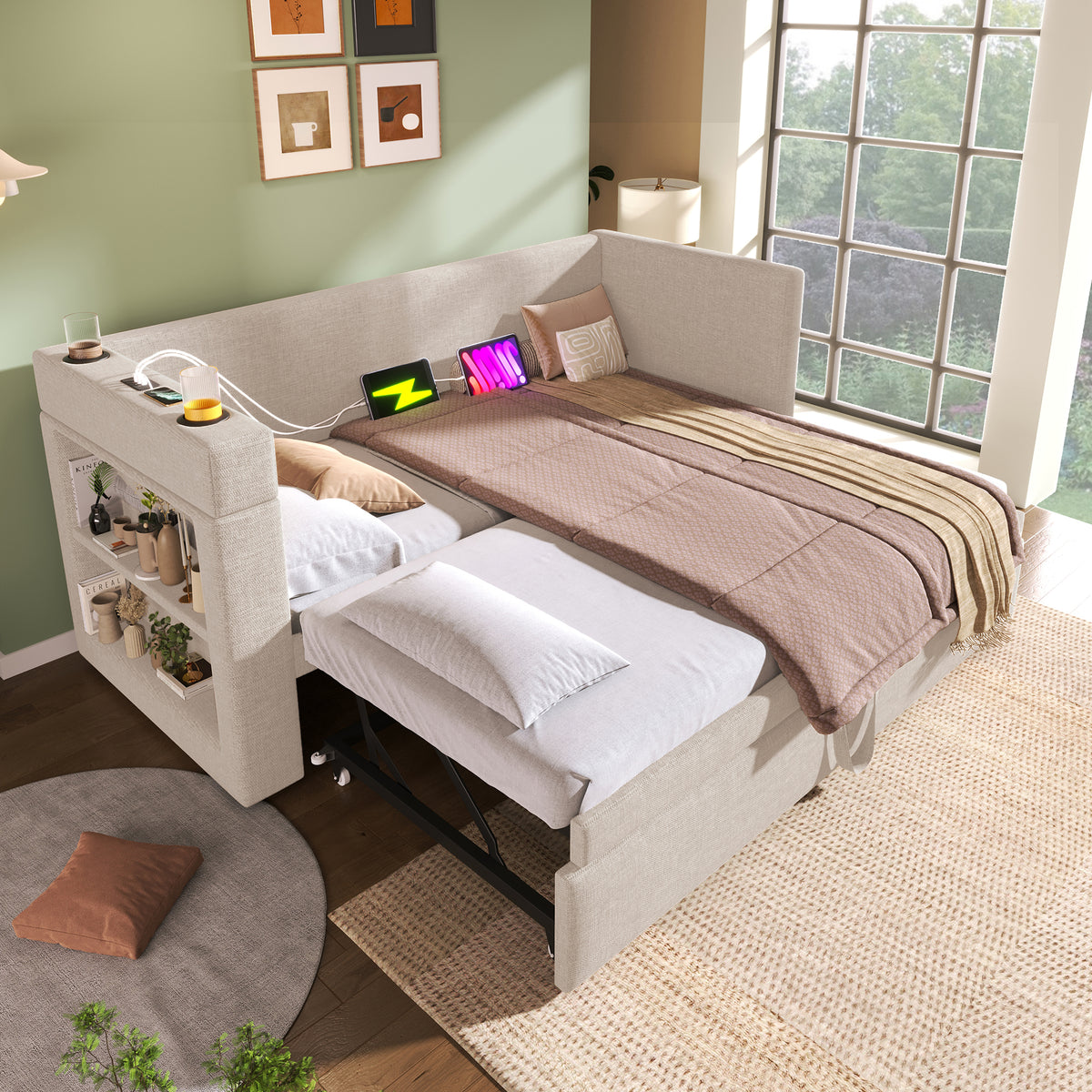 Loft Bed 140x200 with Ladder & Storage, Black Metal