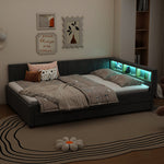 Daybed 140x200cm with Pull-out Bed, Storage, USB and LED, Grey Linen