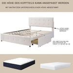 Upholstered Bed, 140x200cm Double with Drawers & Slats, Beige Velvet