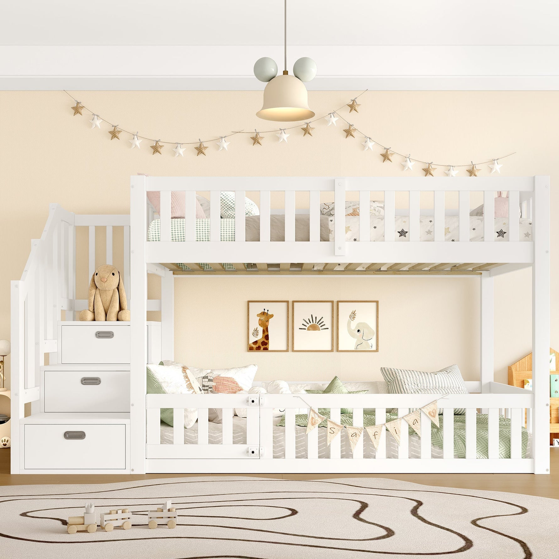 Bunk Bed with Storage Ladder, 90x200cm, White