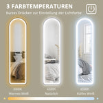 Full-Length Mirror, 150 x 40 cm LED Lighting, 3 Light Colors, Black