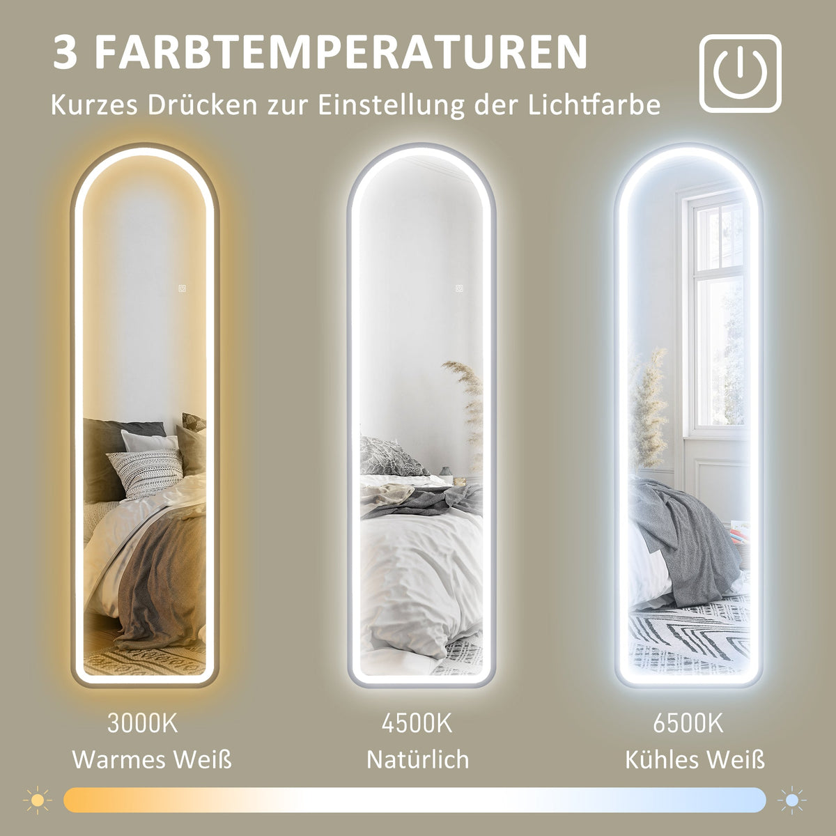 Full-Length Mirror, 150 x 40 cm LED Lighting, 3 Light Colors, Black