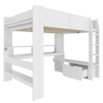 Loft Bed 140x200cm Gaming Desk LED Drawer Shelves - White
