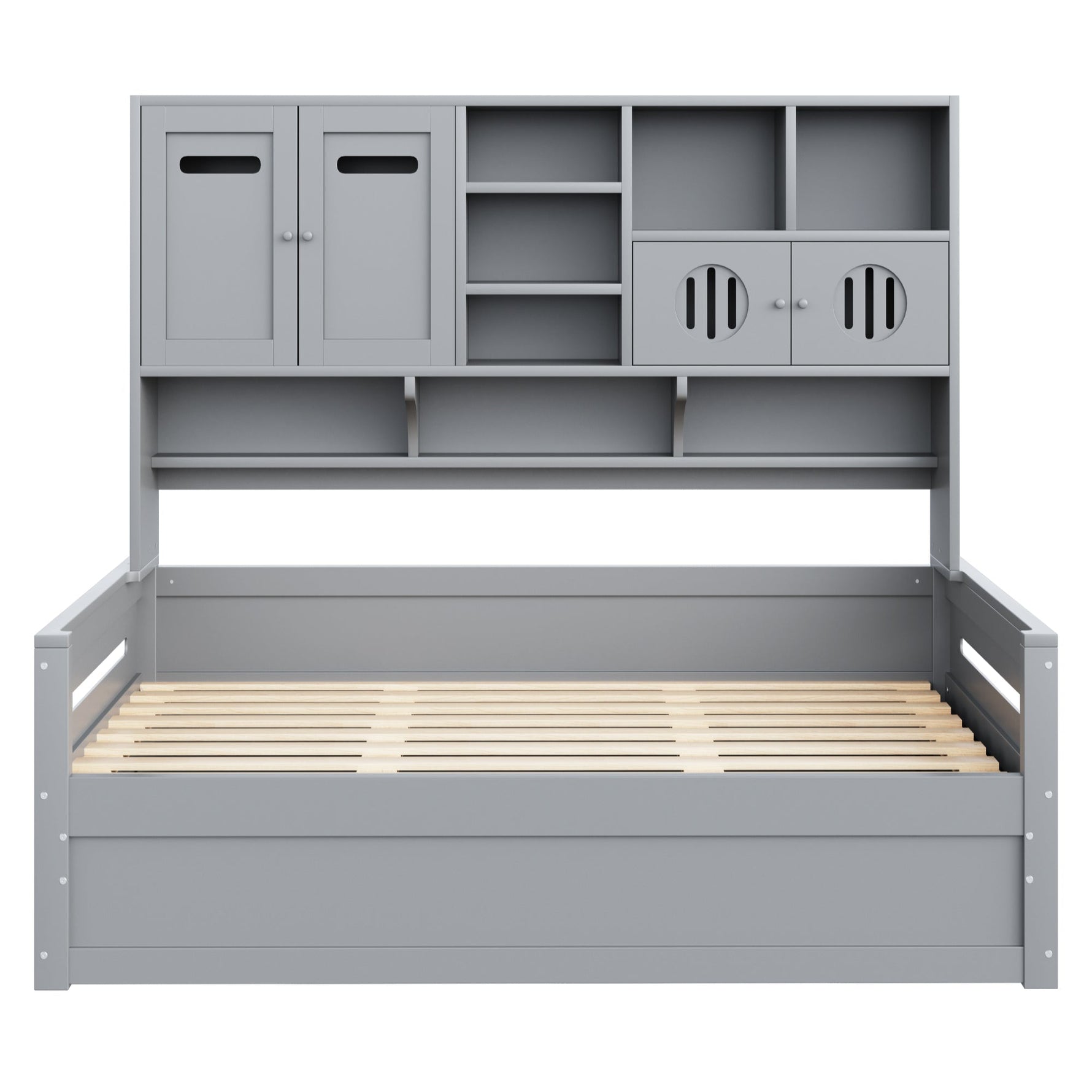 Sofa Bed, 90 x 200 cm Multifunctional Hydraulic Single Bed Frame, Grey Wood
