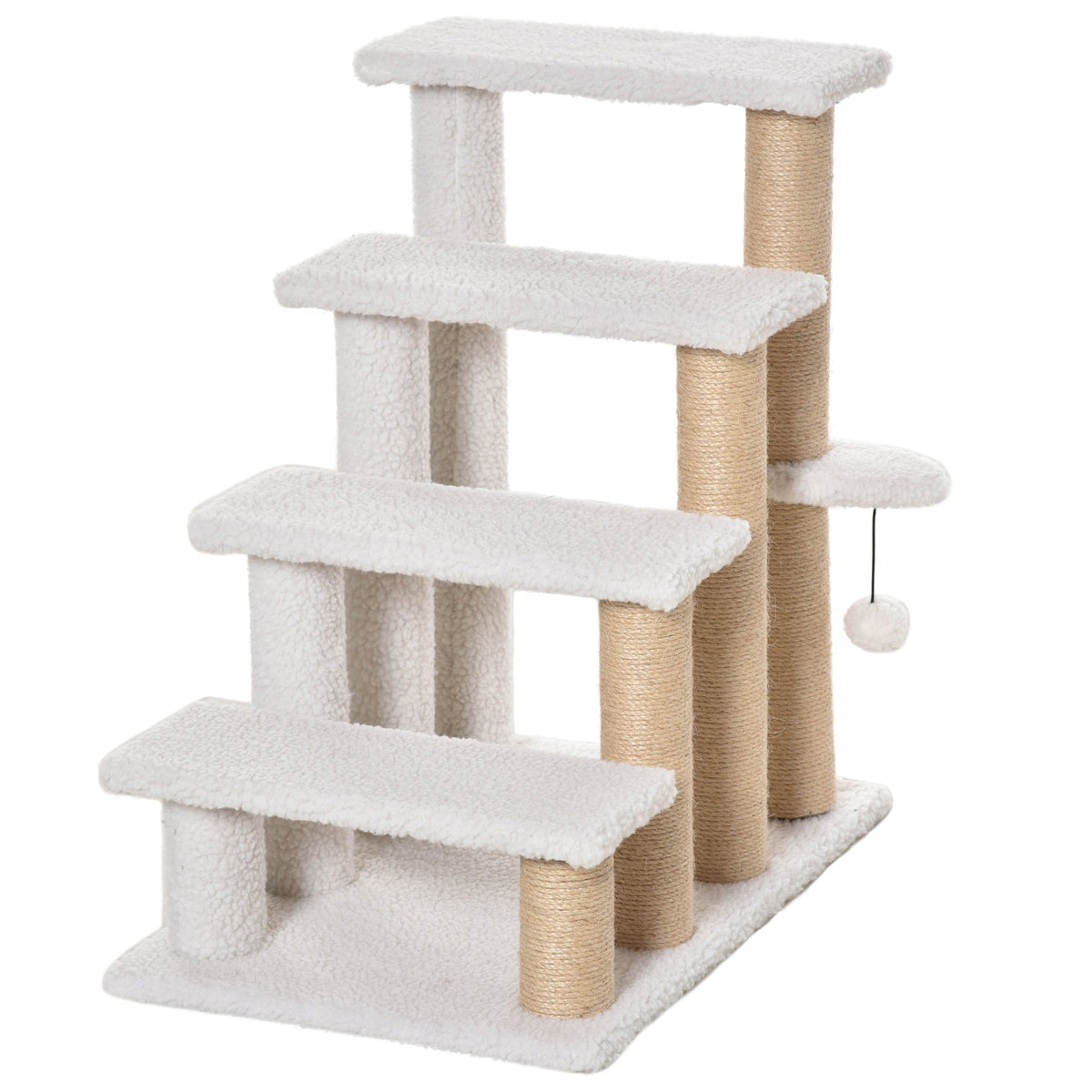 Pet Stairs, 4-Step with Scratching Post, Chipboard Plush Jute, White
