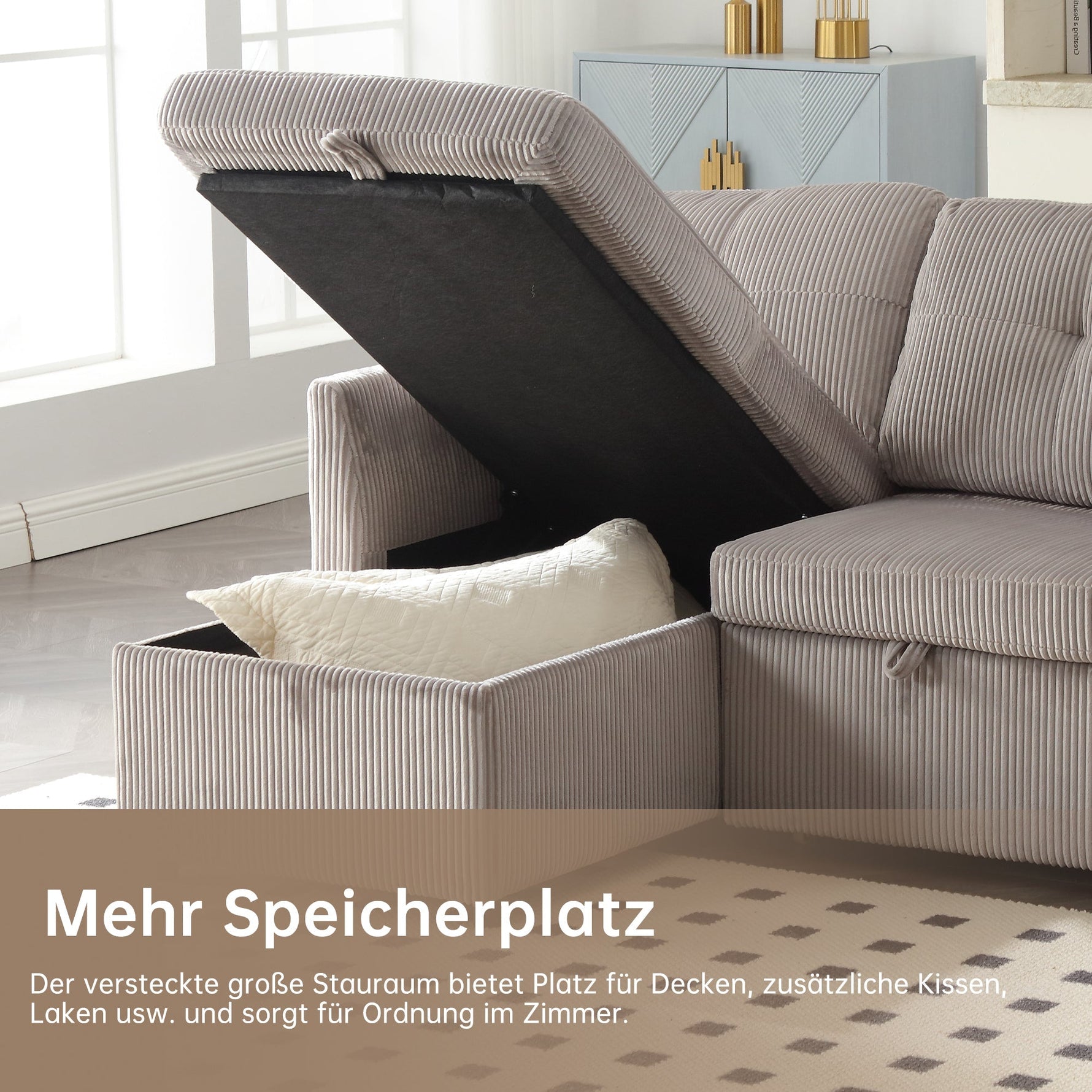 Multi-functional Sofa Bed, Modular L-Shaped Sectional with Storage and Pull-out Bed