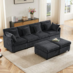 Modern Modular Chenille Sofa L-Shaped U-Shaped Detachable Footstool, Chenille Fabric