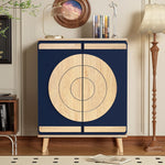 Modern Shoe Cabinet with Geometric Doors and Multi-Level Storage, Blue and Natural