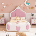 Upholstered Children's Bed 90x200cm Headboard Faux Leather White