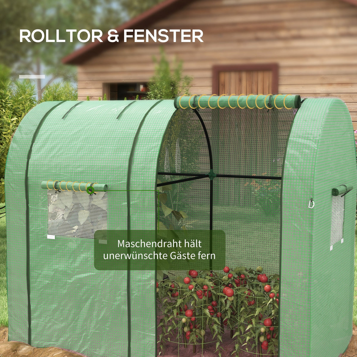 Greenhouse with 2 Roll-Up Doors, Windproof with Side Window and UV Protection, PE Green