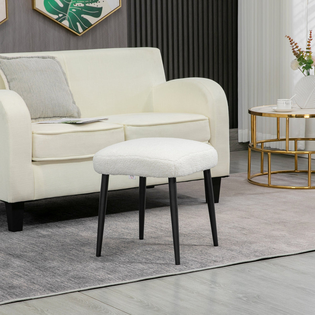 Footstool Square Dressing Stool, Steel Legs, Cashmere Look Cream