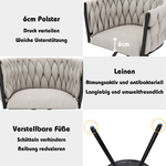 Swivel Dining Chairs, Set of 4 Luxury Leisure Chairs with Metal Support Legs, Beige Linen and Black Metal