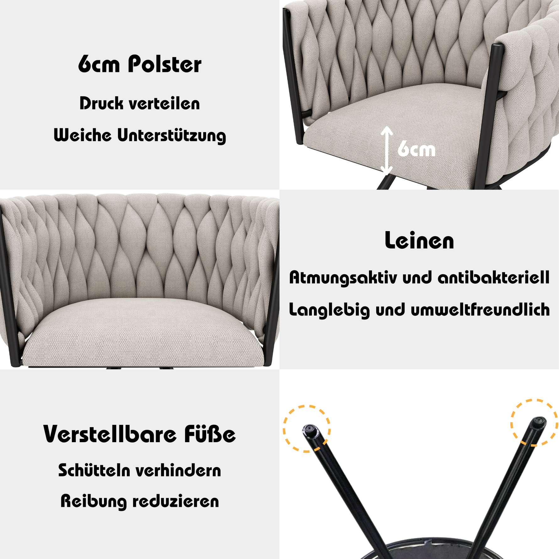 Swivel Dining Chairs, Set of 4 Luxury Leisure Chairs with Metal Support Legs, Beige Linen and Black Metal