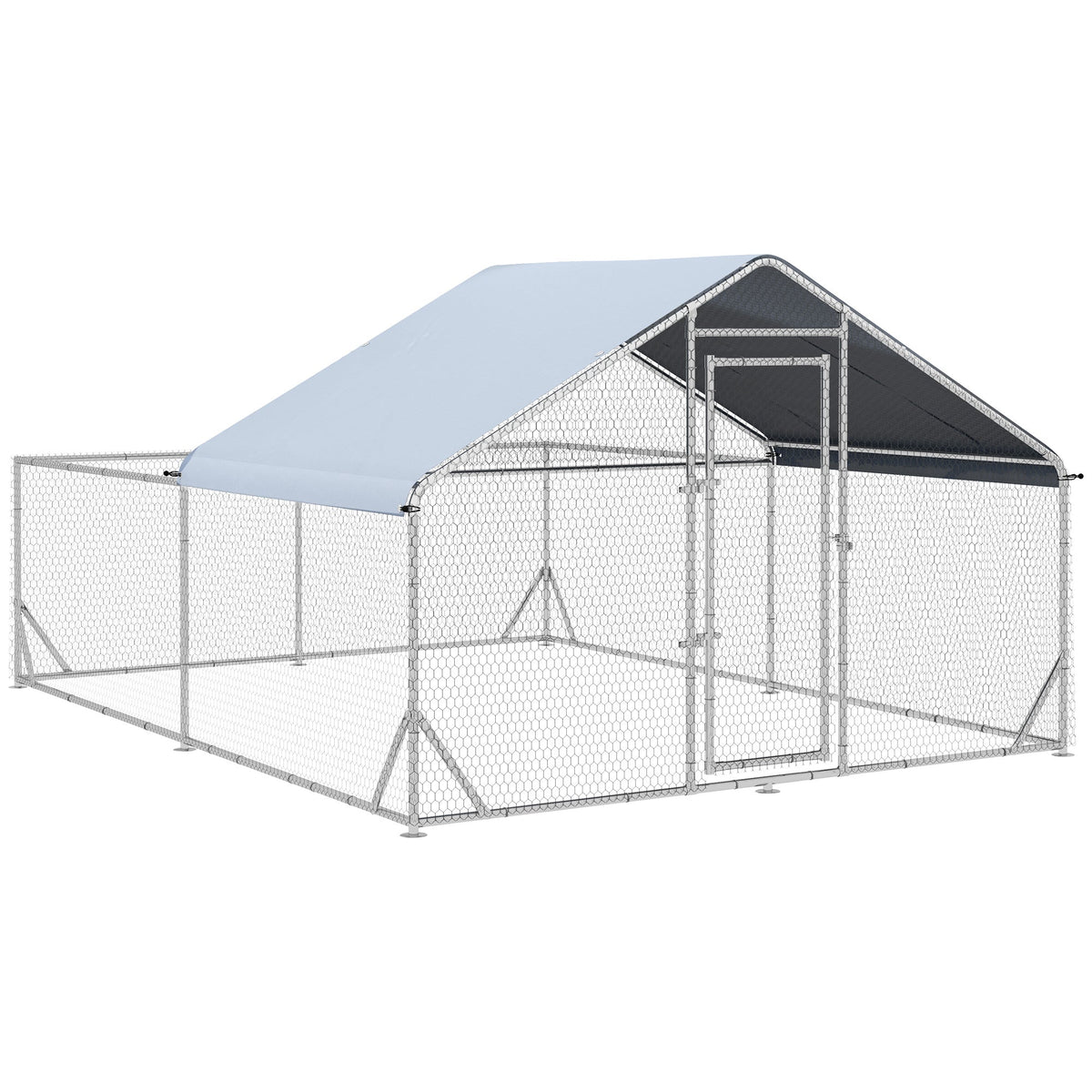 Chicken Coop Free-Range Enclosure, Sunshade Roof, Steel, Silver