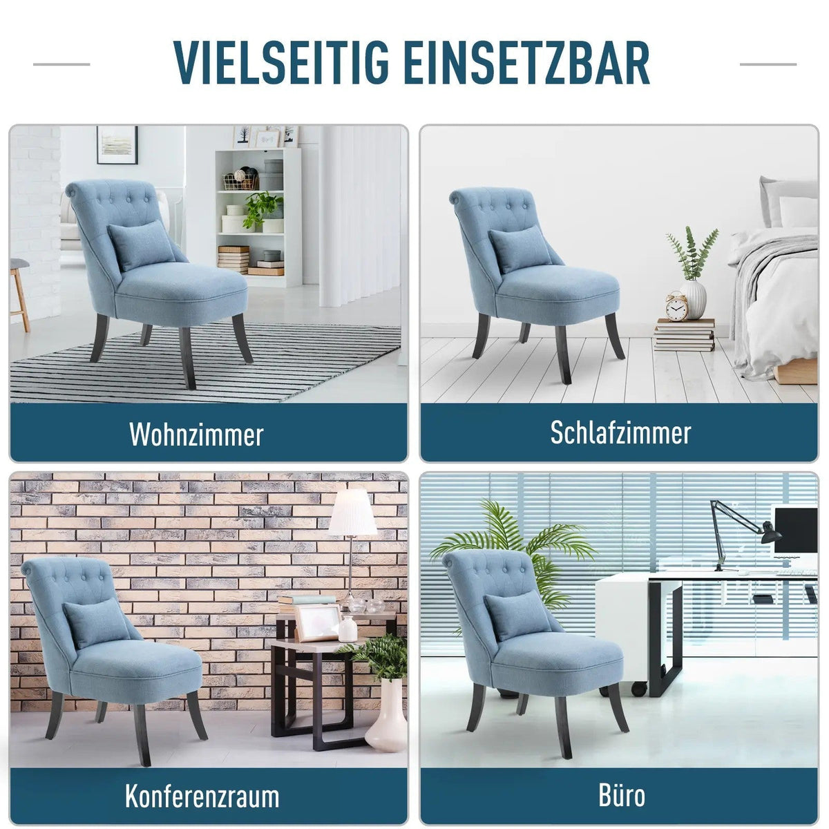 TV Armchair, Back Cushion Raised Feet, Blue Linen