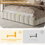 Upholstered Double Bed with Hydraulic Storage and Slatted Frame, 200x200cm, White Bouclé