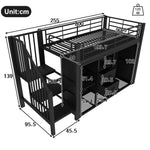 Mid-Height Bed 90x200cm 2 Drawers Open Wardrobe LED Storage - Black