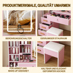 Dressing Table Set with LED Mirror, Stool & 4 Drawers, Pink