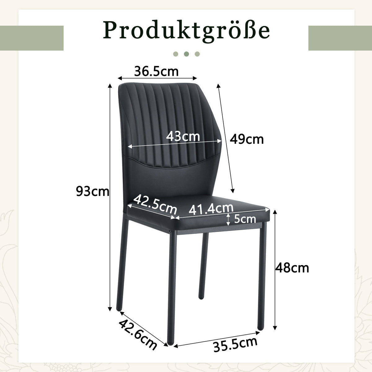 Set of 4 Dining Chairs with Vertical Embossing and Metal Legs, Black PU