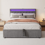 Upholstered Bed 140x200cm Hydraulic Storage Adjustable Height LED USB/Type-C - Grey
