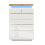Chest of Drawers, 6-Drawer LED High-Gloss Sideboard, White