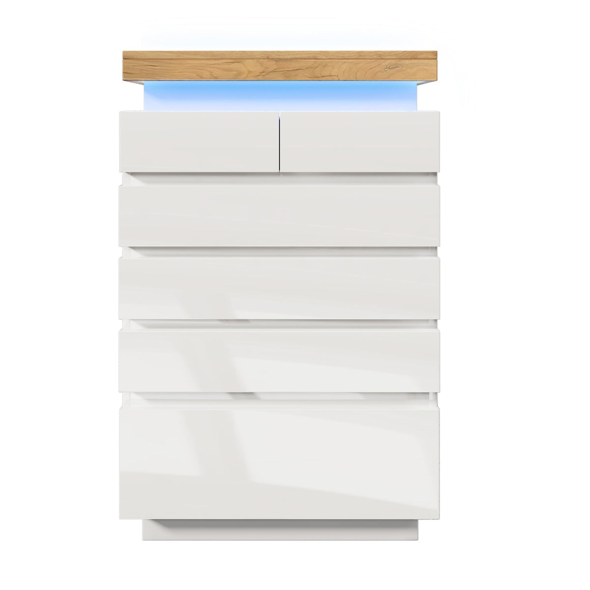 Chest of Drawers, 6-Drawer LED High-Gloss Sideboard, White