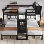 Iron Bunk Bed 3-Sleeper with Storage Stairs 90x200/140x200cm, Black