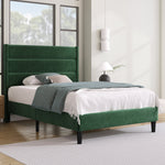Upholstered Bed, 90x200cm Double with Slatted Frame & Headboard, Dark Green Velvet