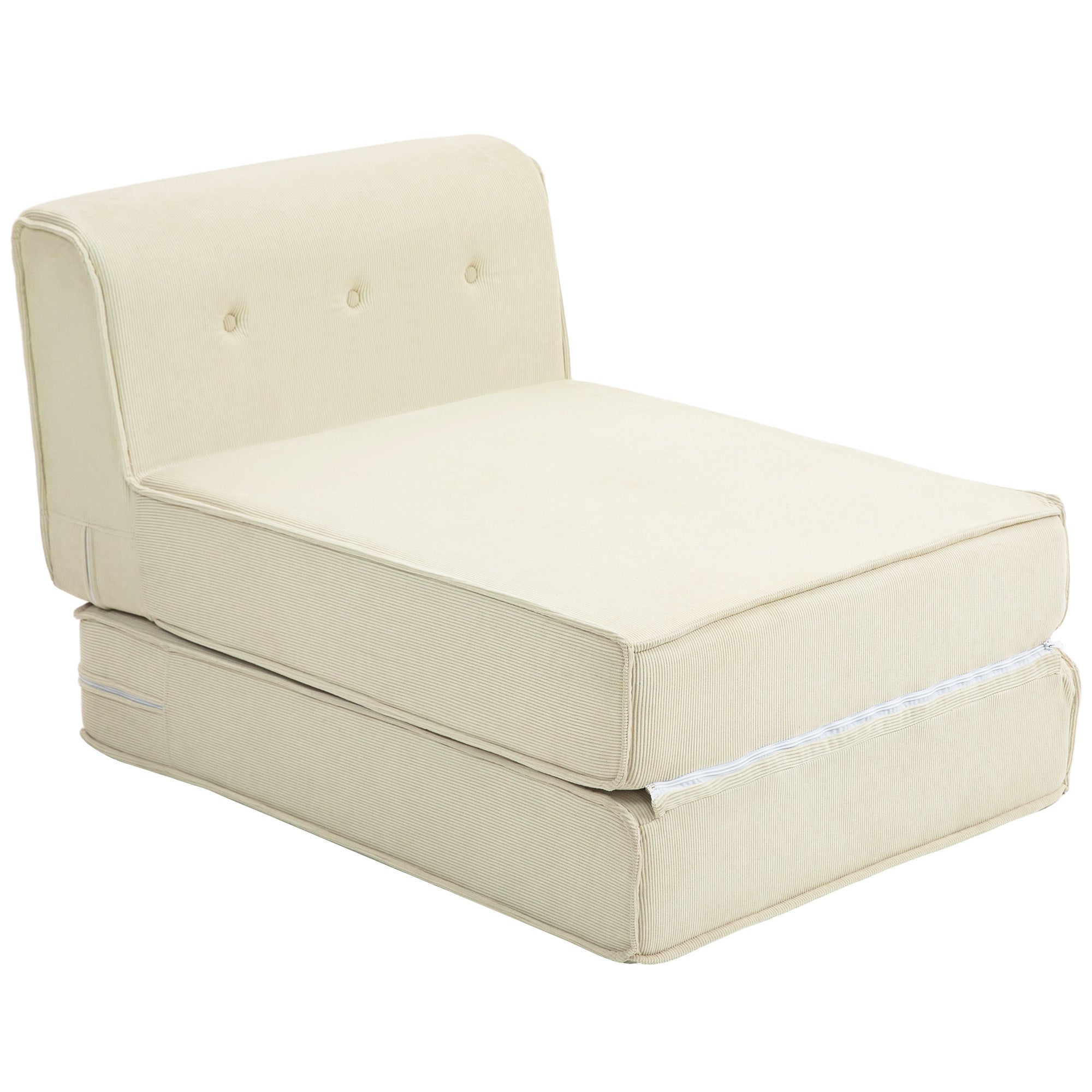 Sofa Bed 2-in-1 Foldable Upholstered 240 kg, Corduroy Cream White