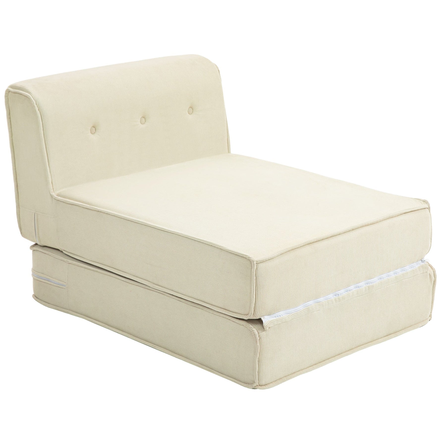 Sofa Bed 2-in-1 Foldable Upholstered 240 kg, Corduroy Cream White